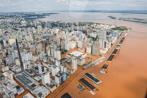 Aerial photo of Rio Grande do Sul highlighting the flooded areas - Natural Disaster - Inter-American Development Bank - IDB 