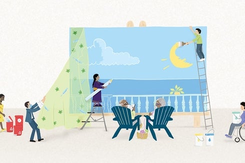 Graphic of window view of a beach for retirement - Retirement - Inter American Development Bank - IDB