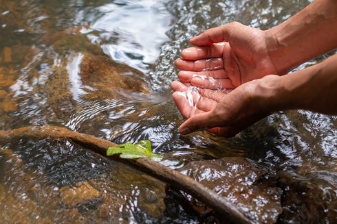 Two hands collecting water from a stream - Water - IDB - Inter-American Development Bank