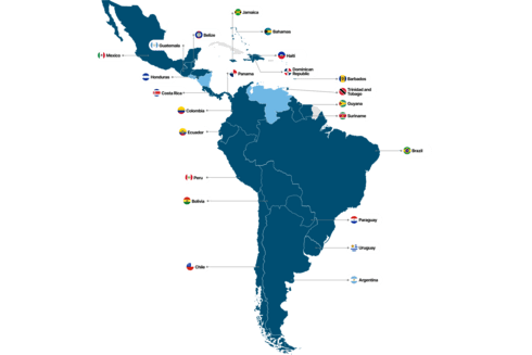 Map illustration per countries for Alliance - Inter American Development Bank - IDB